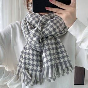 【グレーホワイト】千鳥格子柄ストール