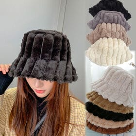 【ブラウン】ふわふわファーのバケットハット