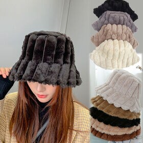 【グレー】ふわふわファーのバケットハット