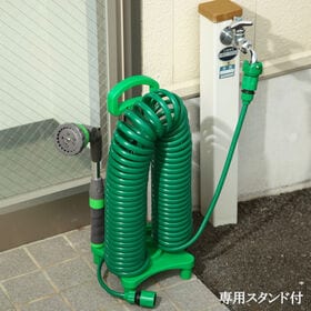 【グリーン】首振りノズル付き ガーデンコイルホース12m