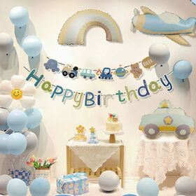 男の子が喜ぶ！飛行機＆パトカーのバスデーバルーン＆ガーランドセット | 男の子のバースデーパーティーの装飾に！