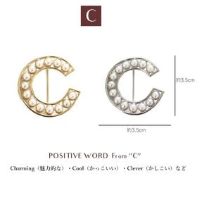 【ゴールド】イニシャルブローチ パール アルファベット 【C】