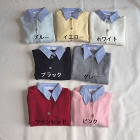 【ワインレッド】襟付き長袖ニットセーター