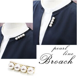 【Bタイプ】パールラインブローチ ゴールド | 並んだパールがエレガントなデザインのパールブローチ。ハレノヒはもちろん、普段使いも〇