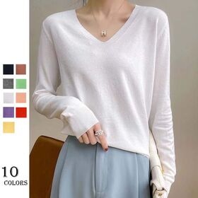 【グレー】薄手Vネックニット