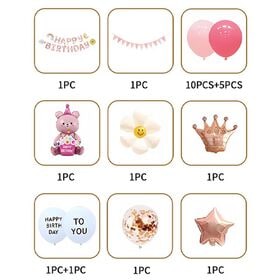女の子が喜ぶ！ベア＆お花のバスデーバルーン＆ガーランドセット