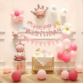 女の子が喜ぶ！ベア＆お花のバスデーバルーン＆ガーランドセット