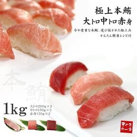【計1kg前後】本マグロ 大トロ中トロ赤身セット 解凍レシピ付[[大中赤セット-2p]
