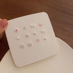 ピンク・ホワイト・シルバー かわいいピアス6点セット