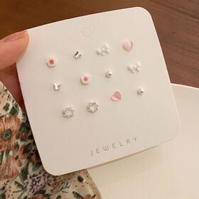 ピンク・ホワイト・シルバー かわいいピアス6点セット