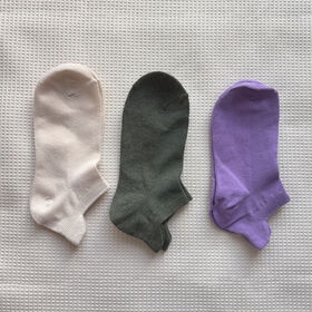 【3足セット】アキレスガード付ソックス（ベージュ・グリーン・パープル） | シンプルなデザインの靴下