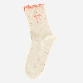 【オレンジ】つぶつぶミックスカラーソックス | カラフルなデザインとリボンがかわいい靴下