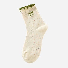 【グリーン】つぶつぶミックスカラーソックス | カラフルなデザインとリボンがかわいい靴下