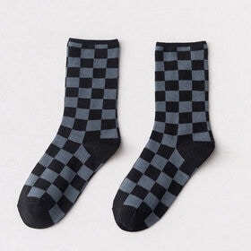 【ブラックグレー】ブロックチェック柄ソックス | ブロックチェック柄のおしゃれな靴下