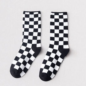 【ブラックホワイト】ブロックチェック柄ソックス | ブロックチェック柄のおしゃれな靴下