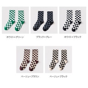 【ホワイトグリーン】ブロックチェック柄ソックス