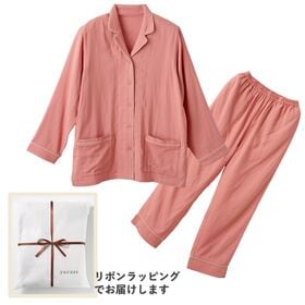 【Mサイズ／サーモンピンク】ナイスデイ／竹レーヨンのしっとり2重ガーゼ パジャマ上下セット