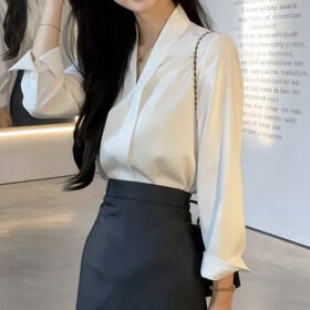 【Lサイズ】Vネックシャツブラウス