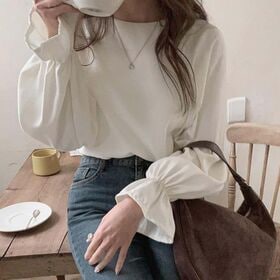 【ホワイト/Lサイズ】パフスリーブブラウス