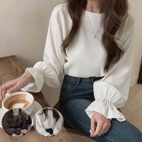 【ホワイト/Lサイズ】パフスリーブブラウス
