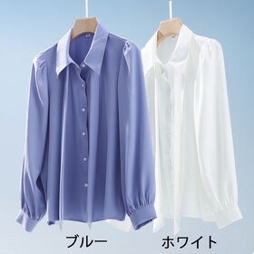 【ホワイト/Lサイズ】リボン付きシャツラウス