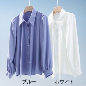 【ホワイト/Mサイズ】リボン付きシャツラウス