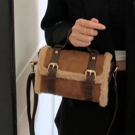 【ブラウン】ミニショルダーバッグ　ファー付き