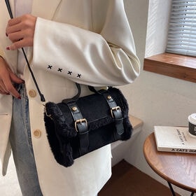 【ブラック】ミニショルダーバッグ　ファー付き