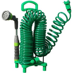 【日替わり数量限定】【グリーン】首振りノズル付き ガーデンコイルホース12m【先行チケット利用NG】