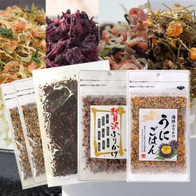 【4種/計5袋】人気の半生ふりかけ全4種☆食べ比べ♪「ほかほかご飯」「おにぎり」「お茶漬け」計5袋 | 「鮭ちりめんタラ入」「赤しそ」「贅沢」「雲丹（うに）」※2セット同時申込で1袋プレゼント♪