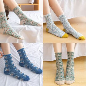 【5足セット】レトロ柄クルーソックス