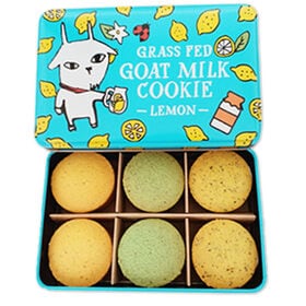 【水色缶/18枚入×1缶】プレミアム ヤギミルククッキー(レモン、レモンミント、レモンアールグレイ) | 岩手県宮古市の広大な山々で、完全自然放牧で育ったヤギのミルクを贅沢に使用