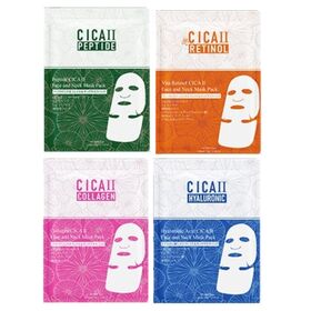 【日替わり数量限定】計24枚【4種のCICA配合】フェイス＆ネックマスクパック♪乾燥小じわ首までしっかりとスキンケア【先行チケット利用NG】