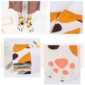 【3足／柄ランダム】見た目もかわいいネコ足ソックス（約22-24cm）