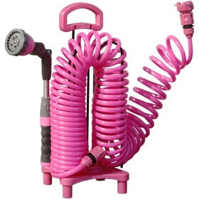 【日替わり数量限定】【ピンク】首振りノズル付き ガーデンコイルホース12m【先行チケット利用NG】