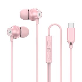 【ピンク】有線カナル型イヤホン Type-C マイク・音量調整付き | 多機能リモコン＋マイク付き有線イヤホン