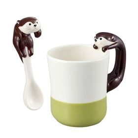 【チョコ】カワウソカフェ カワウソマグ＆スプーン【熨斗可】 | 愛嬌たっぷりのカワウソカフェシリーズ　癒しのほっこりマグ＆スプーン
