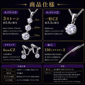 「キュービックジルコニア磁気ネックレス2本組」+イヤリング付