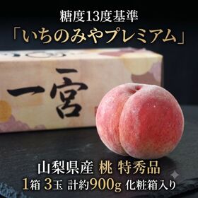 【計約900g/1箱(3玉)】山梨県産桃 糖度13度基準「いちのみやプレミアム」《特秀品》【熨斗可】 | JAふえふき地域でNO.1 出荷量を誇る！ 山梨県笛吹市“一宮西支所”。化粧箱入り