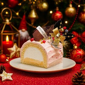 【12/22着】【1本】白金ブッシュドノエル(苺)《ハーフ》 | カスタードクリームと生クリームの最も美味しい黄金律