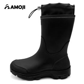 【ブラック/26.0cm】レインブーツ フード付き ミドル丈 防水 雨靴 CB817