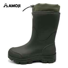 【グリーン/25.0cm】レインブーツ フード付き ミドル丈 防水 雨靴 CB817
