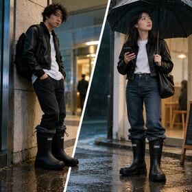 【グリーン/25.0cm】レインブーツ フード付き ミドル丈 防水 雨靴 CB817