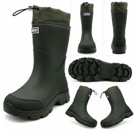 【グリーン/26.0cm】レインブーツ フード付き ミドル丈 防水 雨靴 CB817