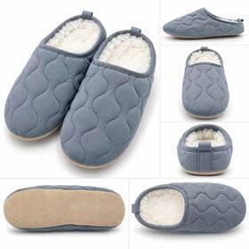 【ブルー/27-28cm】スリッパ ルームシューズ ボア 暖かい 冬用 室内履き AM1024