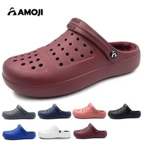 【レッド/25.0cm】ボアサンダル クロッグ 暖かい 冬用 ストラップ付き D8818 | ふわふわボアで足元あったか。ストラップ付きで、室内からちょっとした外出まで快適に。