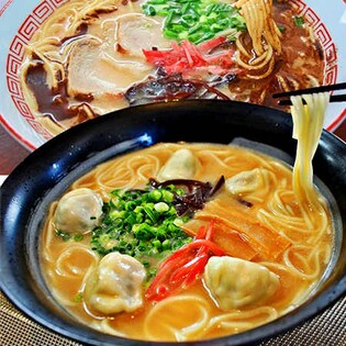 一つのスープで2度美味しい豚骨ラーメン2種類【博多風豚骨味、焦がしニンニク入り熊本風豚骨味】6食セット