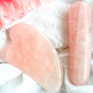 天然ローズクォーツかっさ板＆ツボ押し（ストレート）