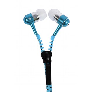 【スカイブルー】イヤホン かわいい ジッパーコード おしゃれ マイク スイッチ付