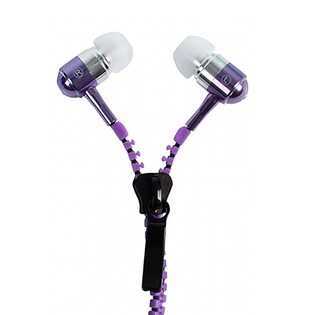 【パープル】イヤホン かわいい ジッパーコード おしゃれ マイク スイッチ付